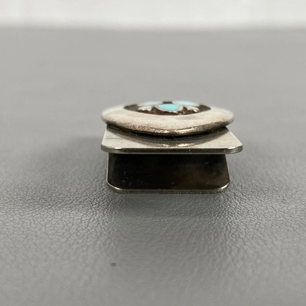 Vintage Southwestern Native Style Sterling Silver Turquoise Inlay Money Clip